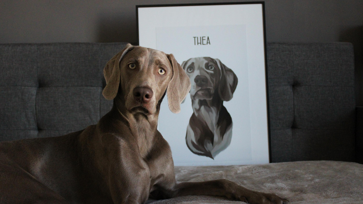 personalisiertes Geschenk Haustier Hund Portrait Bild Plakat Bilderrahmen